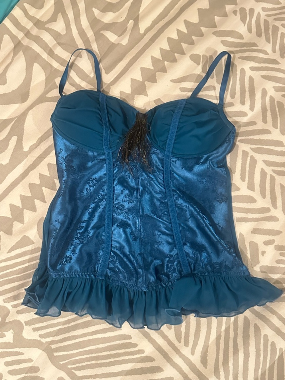 Teal Satin Bustier Camisole with Ruffle Hem